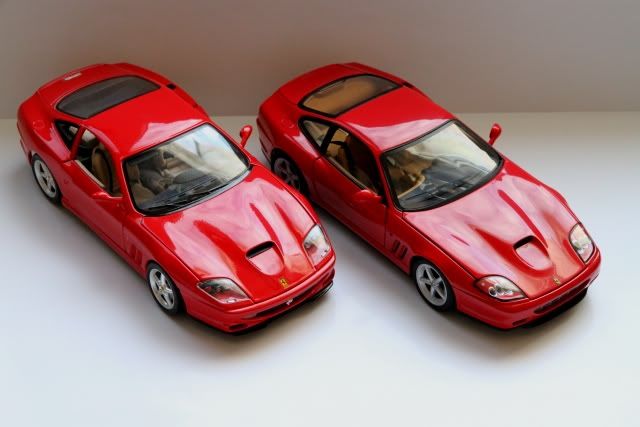 ferrari 575 mm vs ferrari 550 maranello hot wheels elite vs bburago