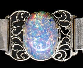 Vintage Blue Opal Stone Silver Filigree Link Bracelet Pictures, Images and Photos