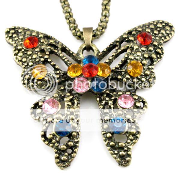   Rhinestone Hollow Out Butterfly valentines Necklaces Pendant N204