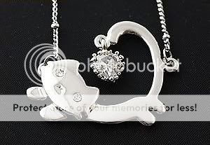   Cute Alloy Lovely Running Cat Heart Valentines Necklace Pendant N322