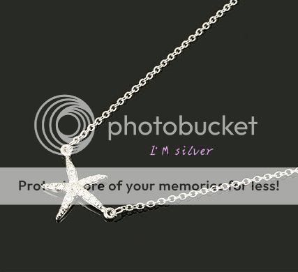   Rhinestone Starfish Silver Color Valentines Necklace Pendant N460