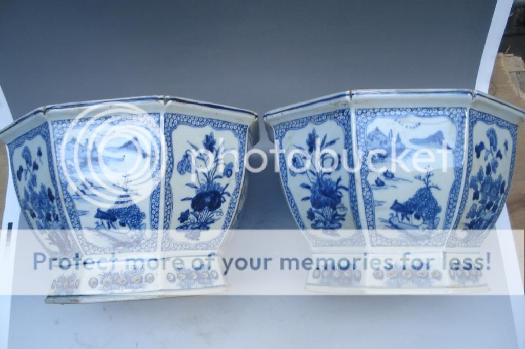 Chinese Pair Blue & White Flower Bird Landscape Cultivate Porcelain 