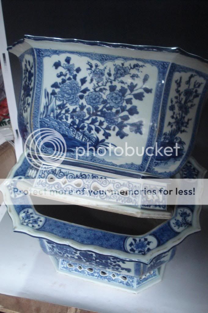 Chinese Big Pair Blue & White Landscape Flower Squares Porcelain 