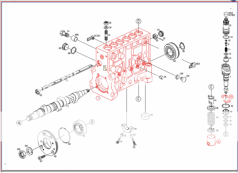P7100 Injection Pump and Governor Assembley Diagram - Dodge Cummins